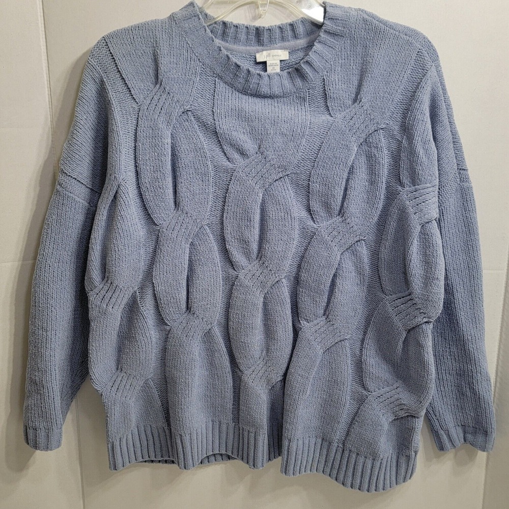 J. Jill blue Chenille Cable Knit‎ Crew Neck Pullover Sweater XS Petite